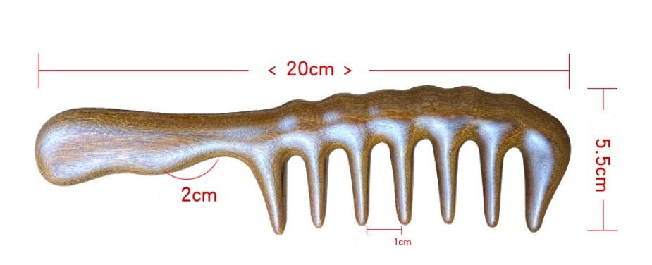 Peigne en bois de santal doré avec logo gravé, peigne large à dents ondulées pour massage et soin des cheveux