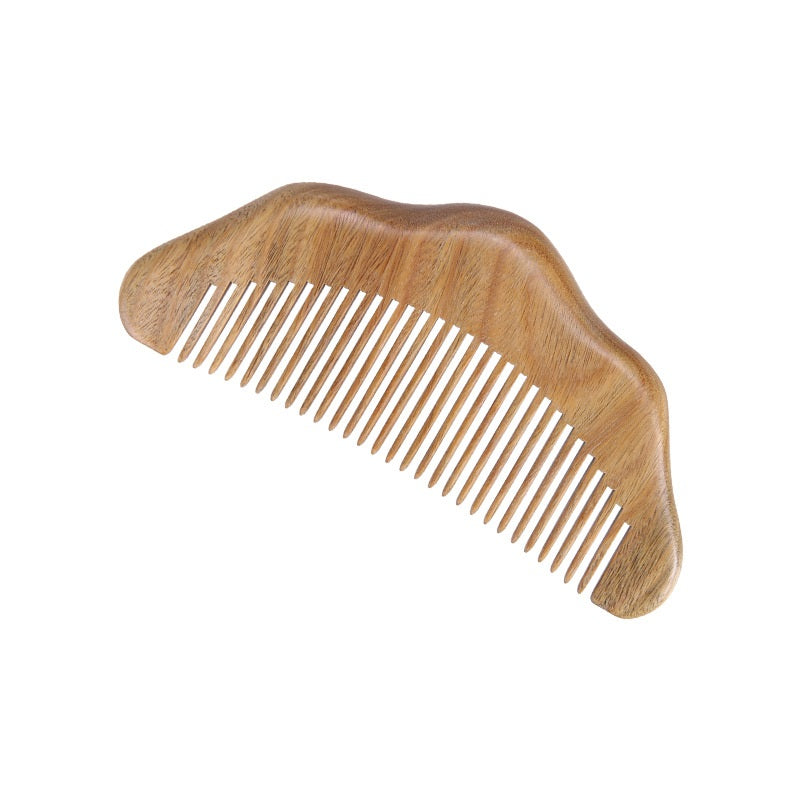 Peigne en bois de santal vert avec logo gravé personnalisé, brosse à barbe à dents fines, peigne ondulé, outil de coiffure idéal, cadeau