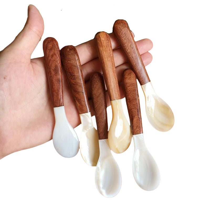 Personalized engrave logo-Natural wood handle shell spoons kitchen tool caviar spoon coffee spoons gift