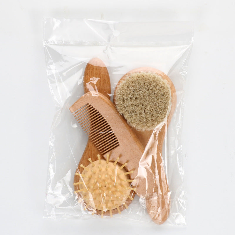 Brosse à cheveux pour bébé en bois de hêtre faite à la main, brosse en laine, peigne en bois, ensemble de brosses pour le corps