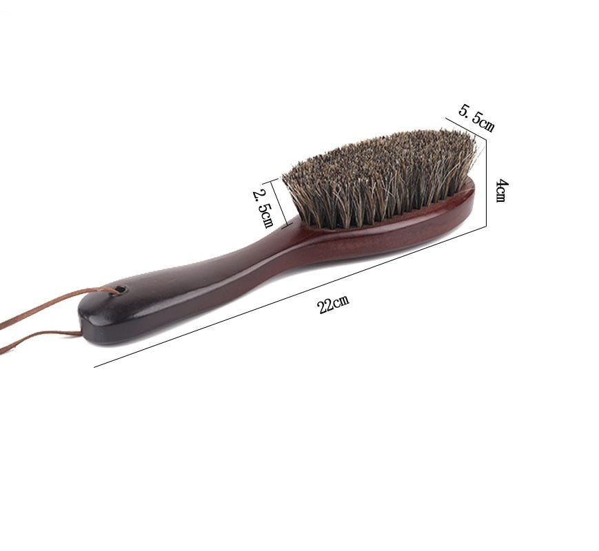 Brosse à manche en bois avec logo gravé - Brosse à poils de cheval, brosse pour vêtements, brosse à chaussures, brosse de nettoyage