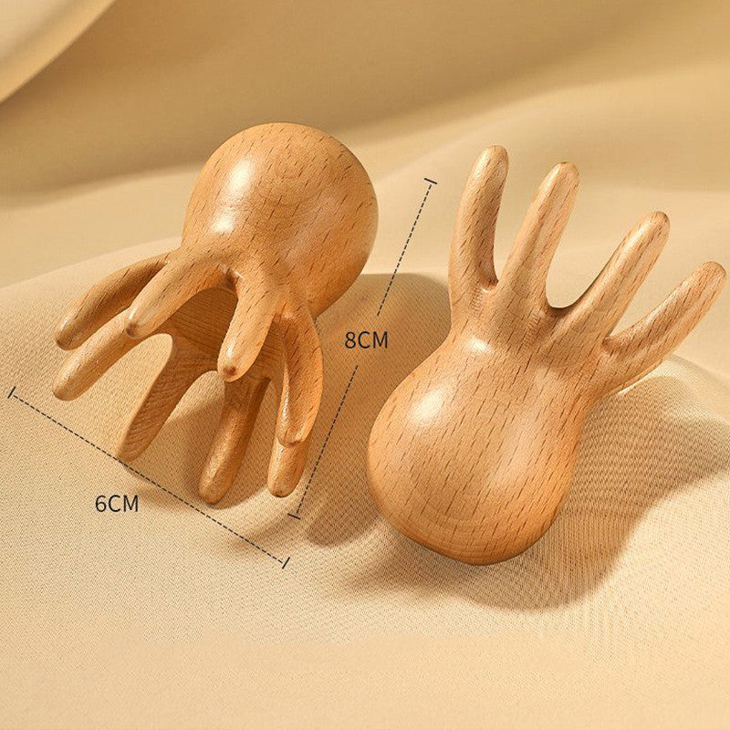Engrave logo-Beech wood comb octopus shape massage stick SPA guasha tool hair brush body brush