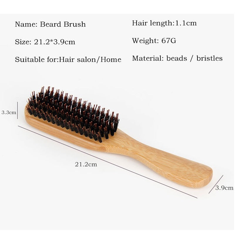 Brosse à barbe à manche en bambou avec logo Engave, brosse en poils de sanglier, brosse en nylon, brosse à barbe plaquée, brosse de barbier