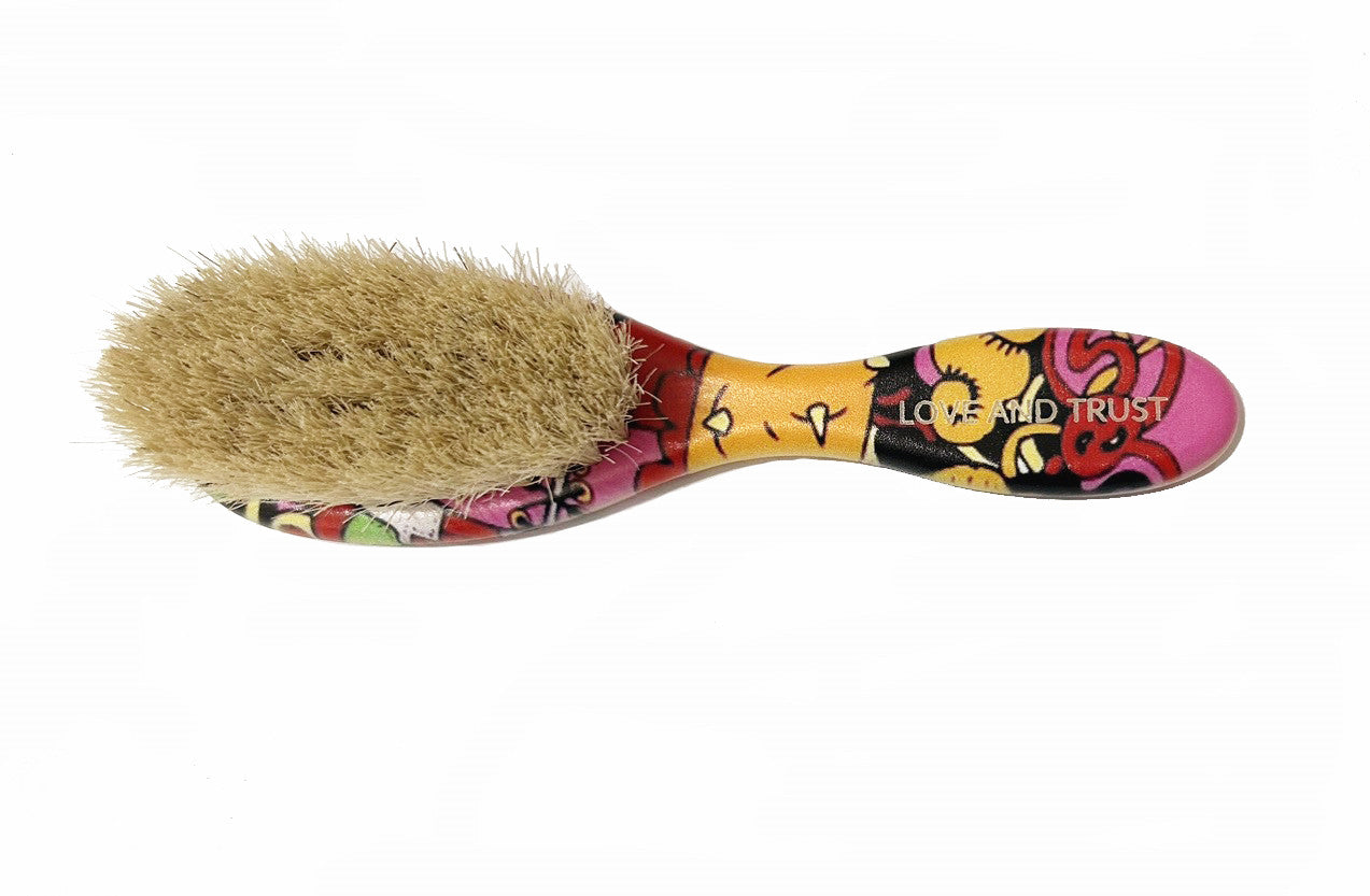 Engrave logo-Graffiti ABS handle horse hair brush comb barber brush clean brush wholesale