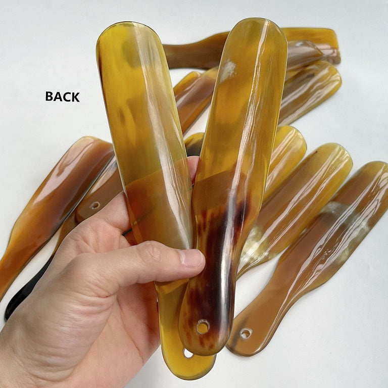 Chausse-pied en corne de bœuf naturelle à manche long avec logo gravé personnalisé (cadeau)