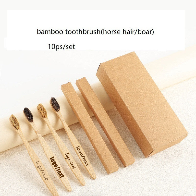 Personalized bamboo handle Horse Hair/boar toothbrush plastic free Massager (Custom Logo)10pcs/set