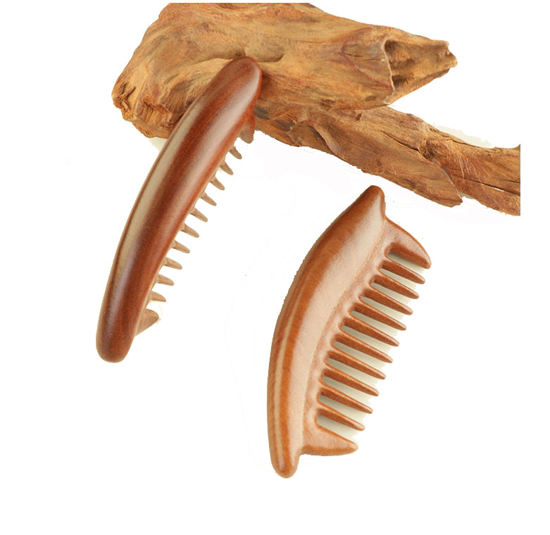 Peigne personnalisé en bois de santal naturel avec logo gravé, peigne à dents larges, peigne en forme de feuilles, outil de spa