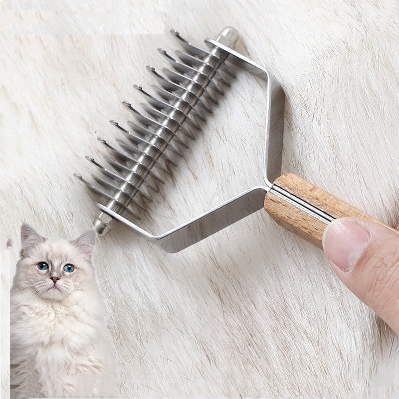 Personalized logo-Pet comb rake hair comb dog grooming tool cat comb wood handle pet brush gift