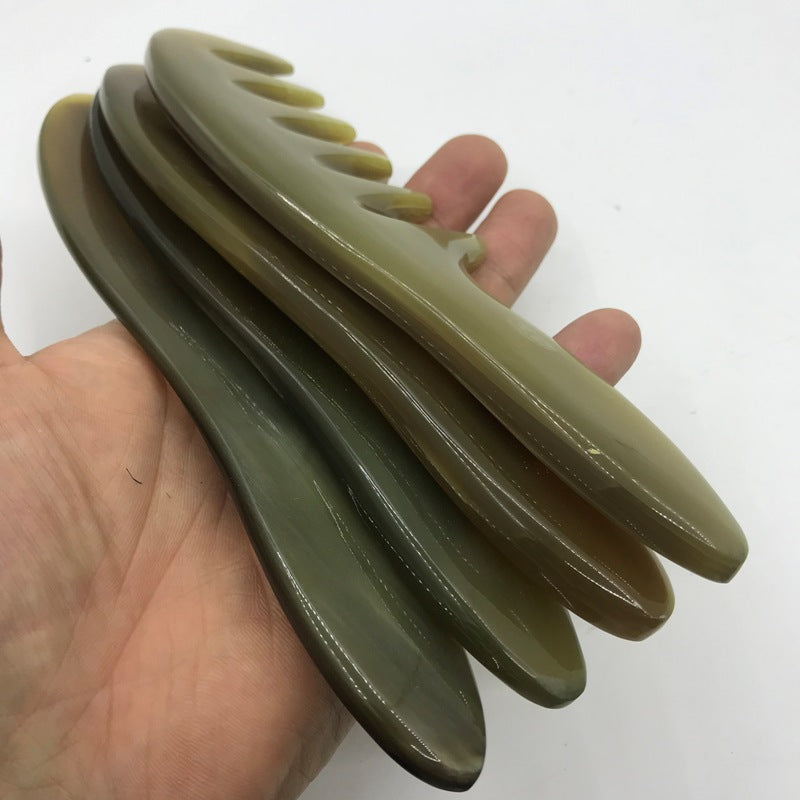 Engrave logo-Wide tooth ox horn combs with handle beard comb hair comb wholesale