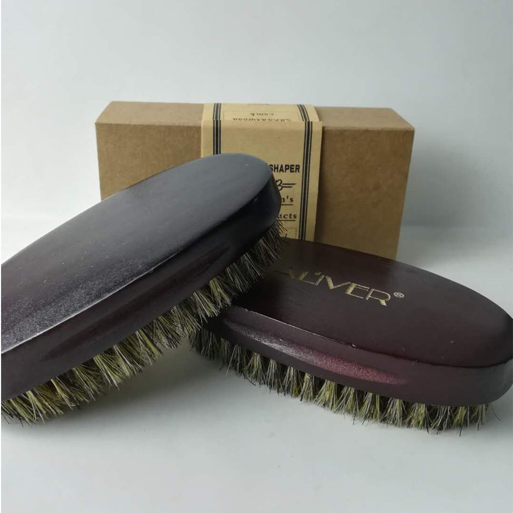 Engrave logo-Dark red Wood handle boar bristle brush for men beard care grooming tool