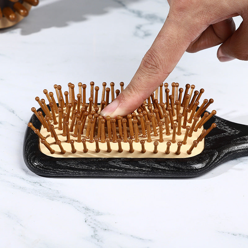 Brosse à cheveux avec manche en bois et logo gravé - Peigne à airbag pour coiffure, outil de coiffage