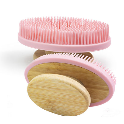 Engrave logo-bamboo handle silica gel wash brush Bath Brush Body Brush Body Cleaning Brush For Shower