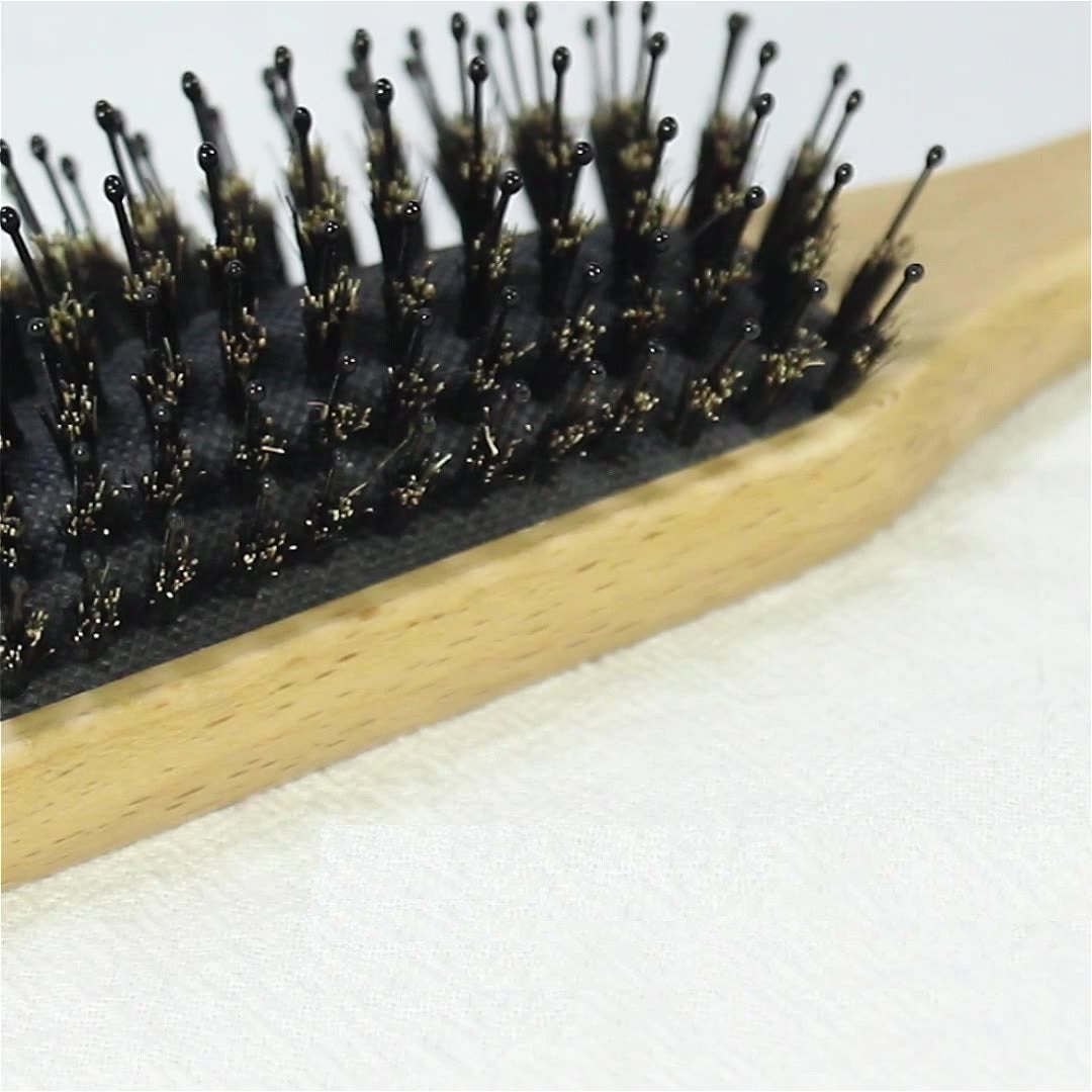 Customize Logo -Handmade airbag brush women hair care tool beech wood handle boar bristle+nylon fiber