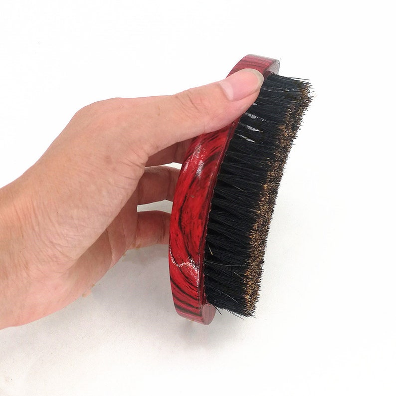 Customize Logo-360 Wave brush Red Beech Wood Handle Boar Bristle Brush For Men Beard Care Makeup Grooming