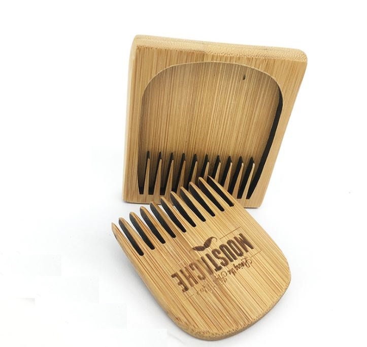 Customize Logo-Handmade Bamboo Wood Beard Comb Set With Case For Men Beard Care comb beard brush
