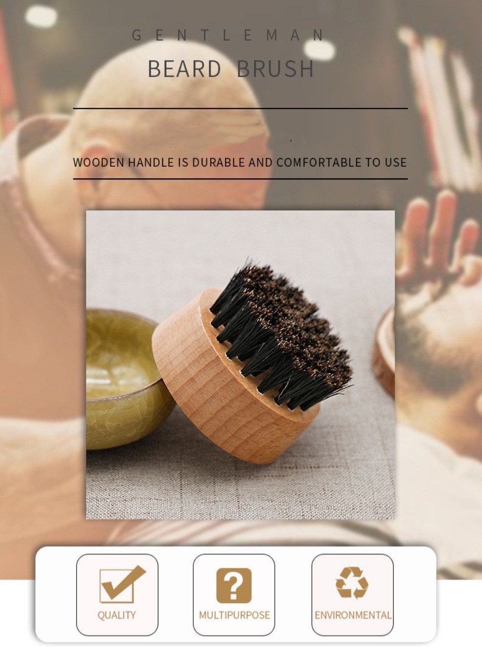Engrave your logo-Beech Wood beard care brush round wood handle boar bristle brushes for men beard grooming