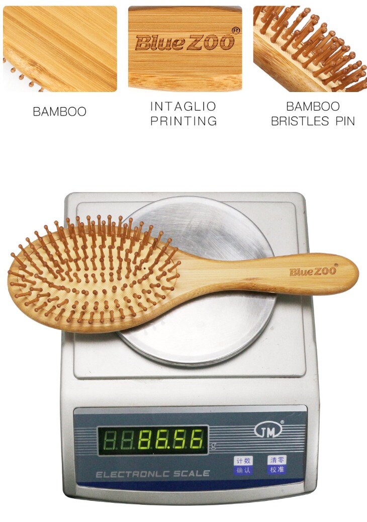 Brosse en bois de bambou personnalisable avec logo, pour cheveux et barbe. Peigne et brosse à barbe avec coussin d'air.