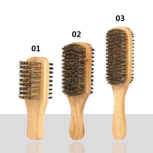 Customize Logo-Double Sides Design Solid wood Handle Boar Bristle Brush For Men Beard Care Makeup Grooming