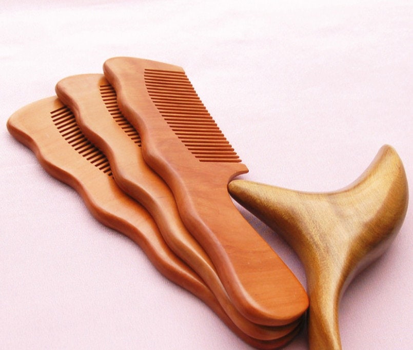 Peach wood comb wave handle beard care comb hair massage brush engrave logo