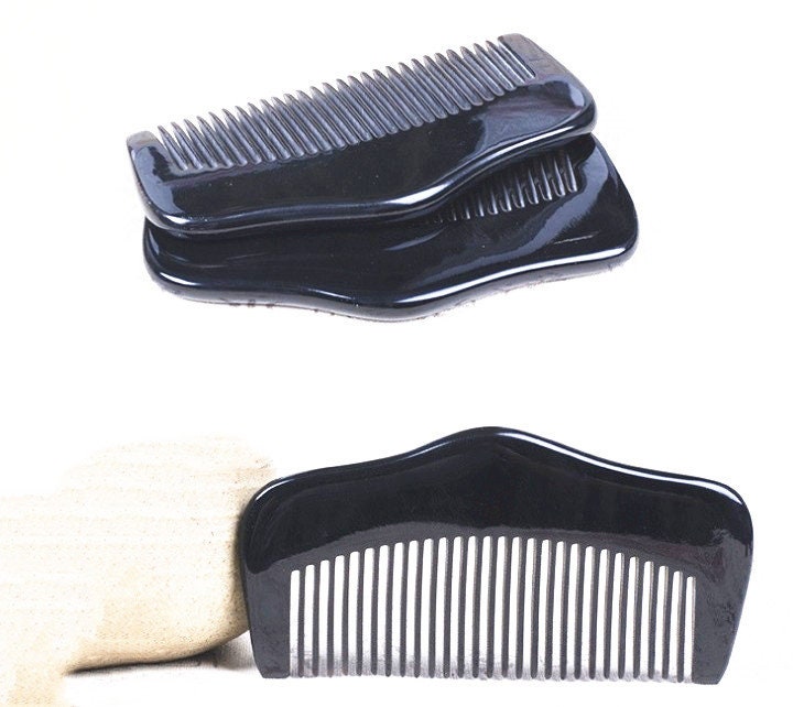 Custmize Your Logo-Handmade Black Ox Horn Comb Pocket Comb Wide/Fine Tooth Comb Masssage Hair/Beard Care Comb
