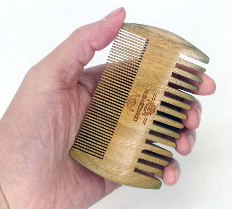Engrave Logo-Handmade Greensandalwood Combs Two sides tooth wooden comb beard care hair brush
