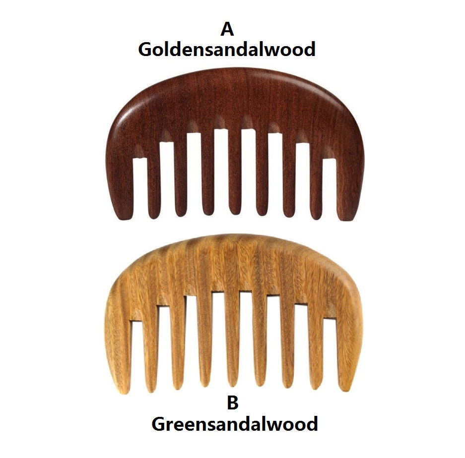 Peigne en bois de santal doré personnalisable avec logo - Peigne à dents larges pour le soin des cheveux et de la barbe - Brosse à cheveux - Outil de toilettage