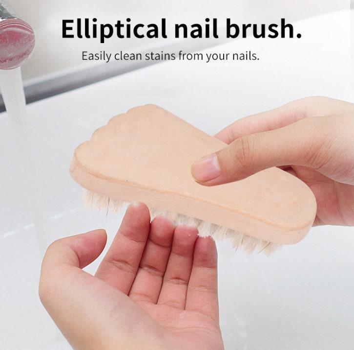 Engrave your logo- Wood handle boar bristle nail brush hand wash brush wooden nail cleaning SPA tool