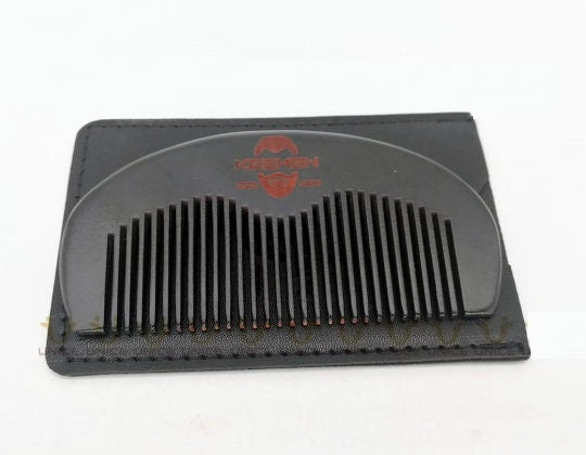 Engraved Customized LOGO-Black Wooden Combs with Leather Case Wood Hair Comb Beard Comb For Gentelment