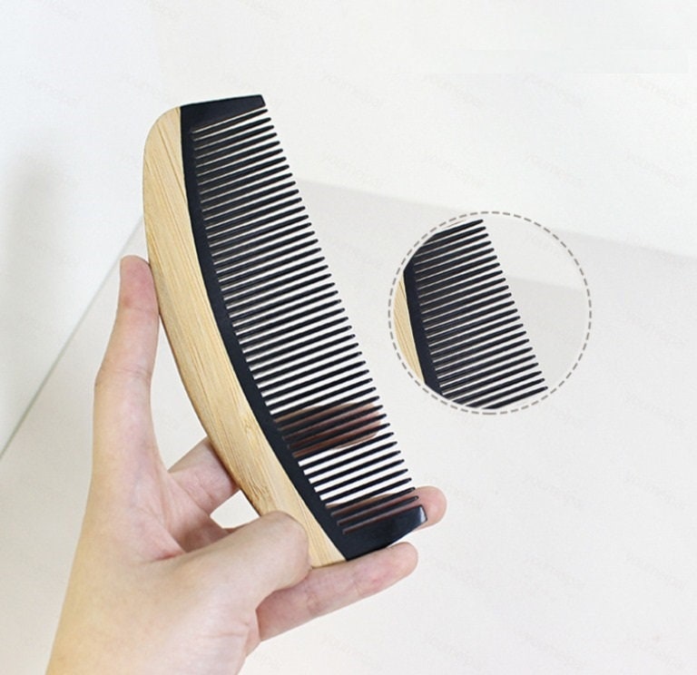Handmade Bamboo + Bakelite Comb With Handle For Hair/Beard Makeup Engrave Logo