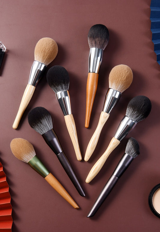 Personalized engrave logo-Wood handle powder brush big makeup brushes soft brush face brush double gross fine hair peak