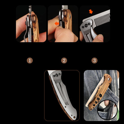 Engrave logo-Wooden+metal handle comb folding comb pocket comb barber comb