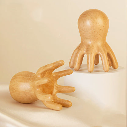 Gravure du logo - Peigne en bois de hêtre en forme de pieuvre, bâton de massage, outil gua sha SPA, brosse à cheveux, brosse pour le corps