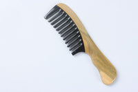 Engrave logo-Greensandalwood comb ox horn comb wide tooth with handle hair care brush