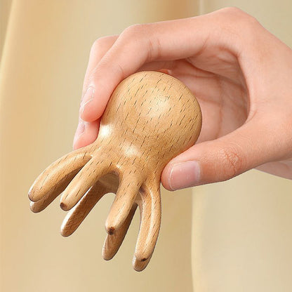 Gravure du logo - Peigne en bois de hêtre en forme de pieuvre, bâton de massage, outil gua sha SPA, brosse à cheveux, brosse pour le corps