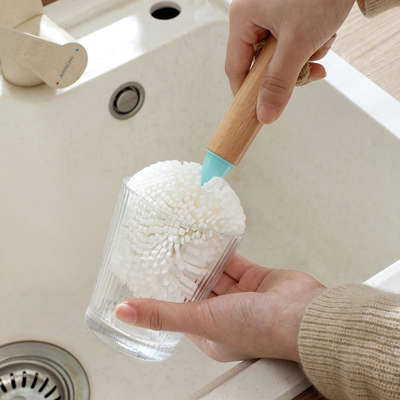 Engrave logo-Natural beech wood handle cup brushes wine glass clean brush EVA brush