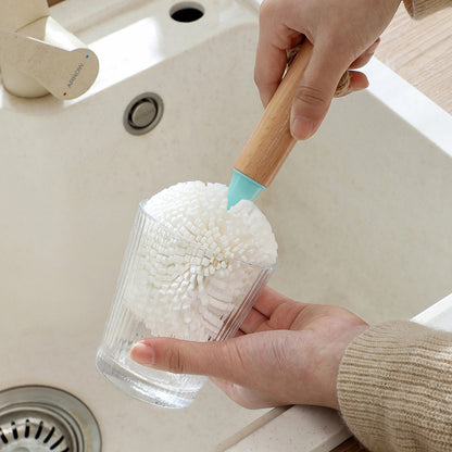 Engrave logo-Natural beech wood handle cup brushes wine glass clean brush EVA brush