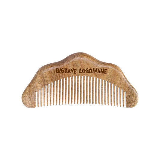 Personalized engrave logo-Greensandalwood comb fine tooth beard care brush wave shape comb barber grooming tool gift