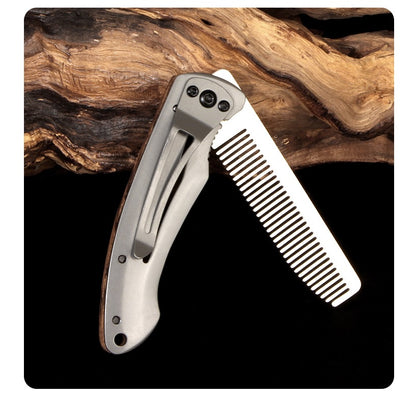 Engrave logo-Wooden+metal handle comb folding comb pocket comb barber comb