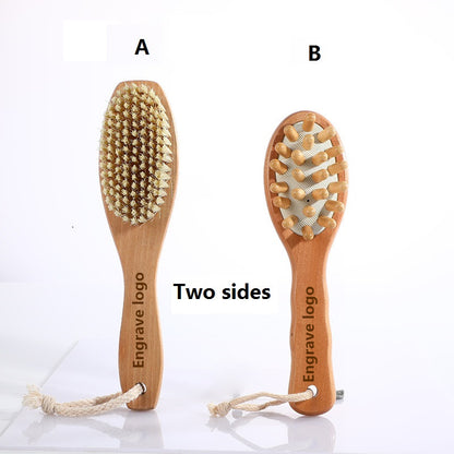 Engrave logo-Two Sides Wood handle bath brush hair brush massage tool boar bristle clean brush