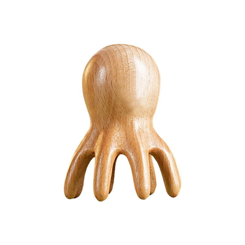 Gravure du logo - Peigne en bois de hêtre en forme de pieuvre, bâton de massage, outil gua sha SPA, brosse à cheveux, brosse pour le corps