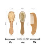 Customize Logo-Handmade beech wood baby hair care brush woolen brush wooden comb body brush set
