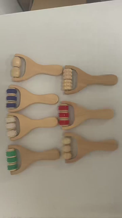 Engrave logo-Natural wood roller massager SPA tool slingshot ball massager Guasha tool body massager
