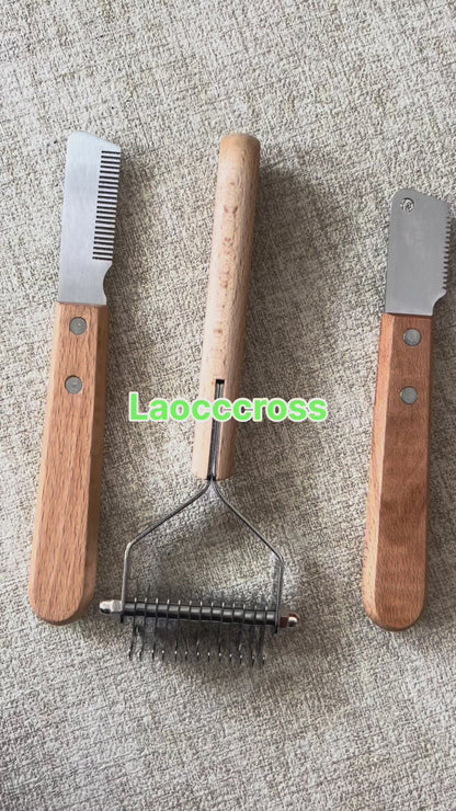 Personalized logo-Pet comb rake hair comb dog grooming tool cat comb wood handle pet brush gift