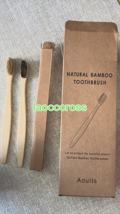Personalized bamboo handle Horse Hair/boar toothbrush plastic free Massager (Custom Logo)10pcs/set