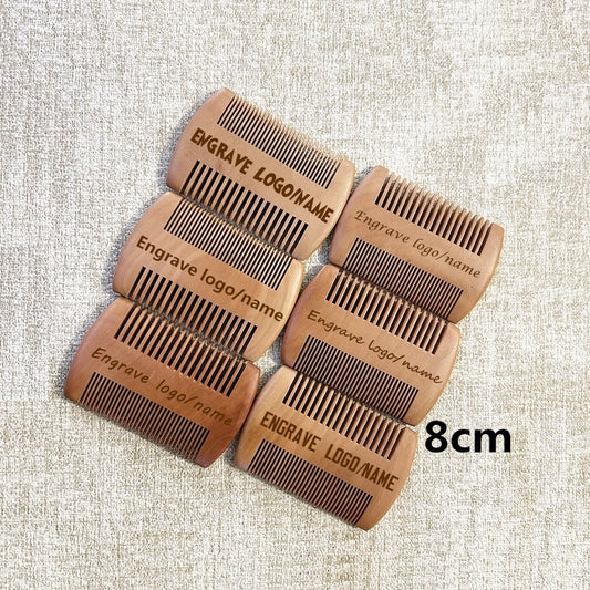 Personalized logo-Mini Peach wood comb two sides tooth wide/fine tooth comb beard comb hair comb barber comb pocket comb 8cm