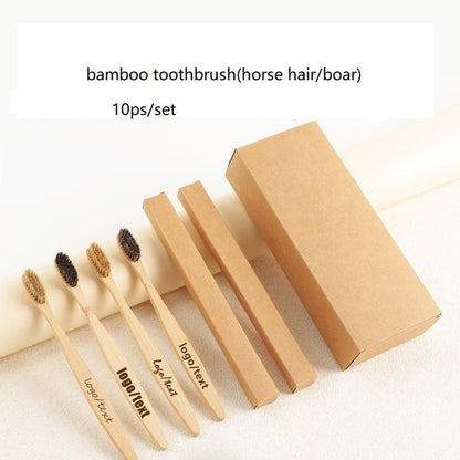Personalized bamboo handle Horse Hair/boar toothbrush plastic free Massager (Custom Logo)10pcs/set