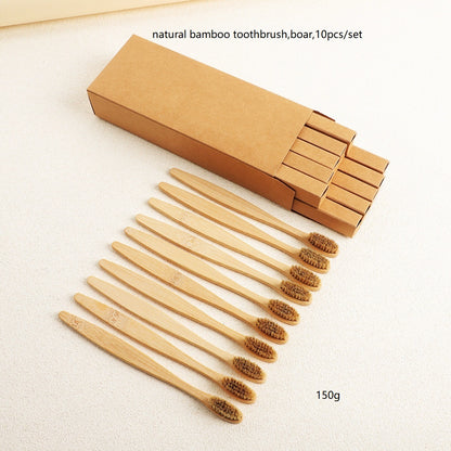 Personalized bamboo handle Horse Hair/boar toothbrush plastic free Massager (Custom Logo)10pcs/set