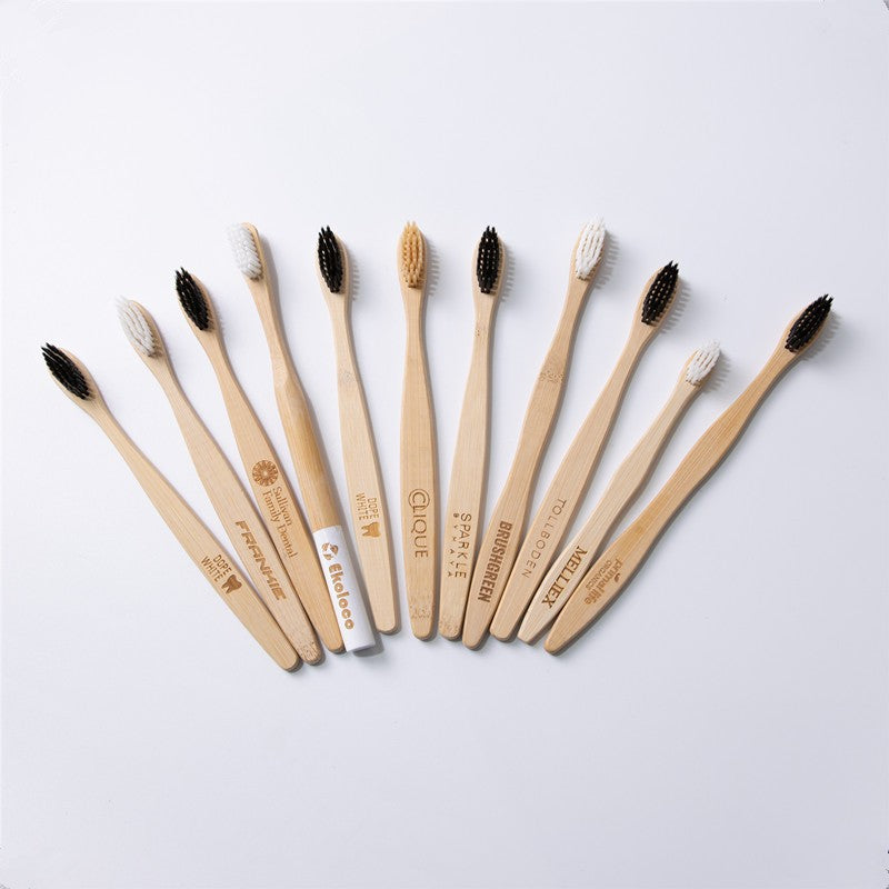 Personalized bamboo handle Horse Hair/boar toothbrush plastic free Massager (Custom Logo)10pcs/set