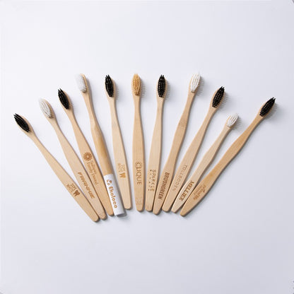 Personalized bamboo handle Horse Hair/boar toothbrush plastic free Massager (Custom Logo)10pcs/set