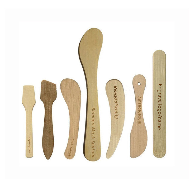 Personalized-Engrave logo bamboo spatula mask brush makeup tool barber comb hair oiling wholesale